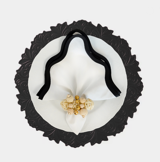 Black Embossed Faux Leather Round Placemat, Set of 4