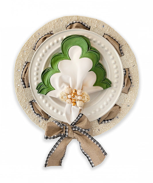 Bow Beaded placemat with Interchangeable Ribbons in Ivory , Set of 2