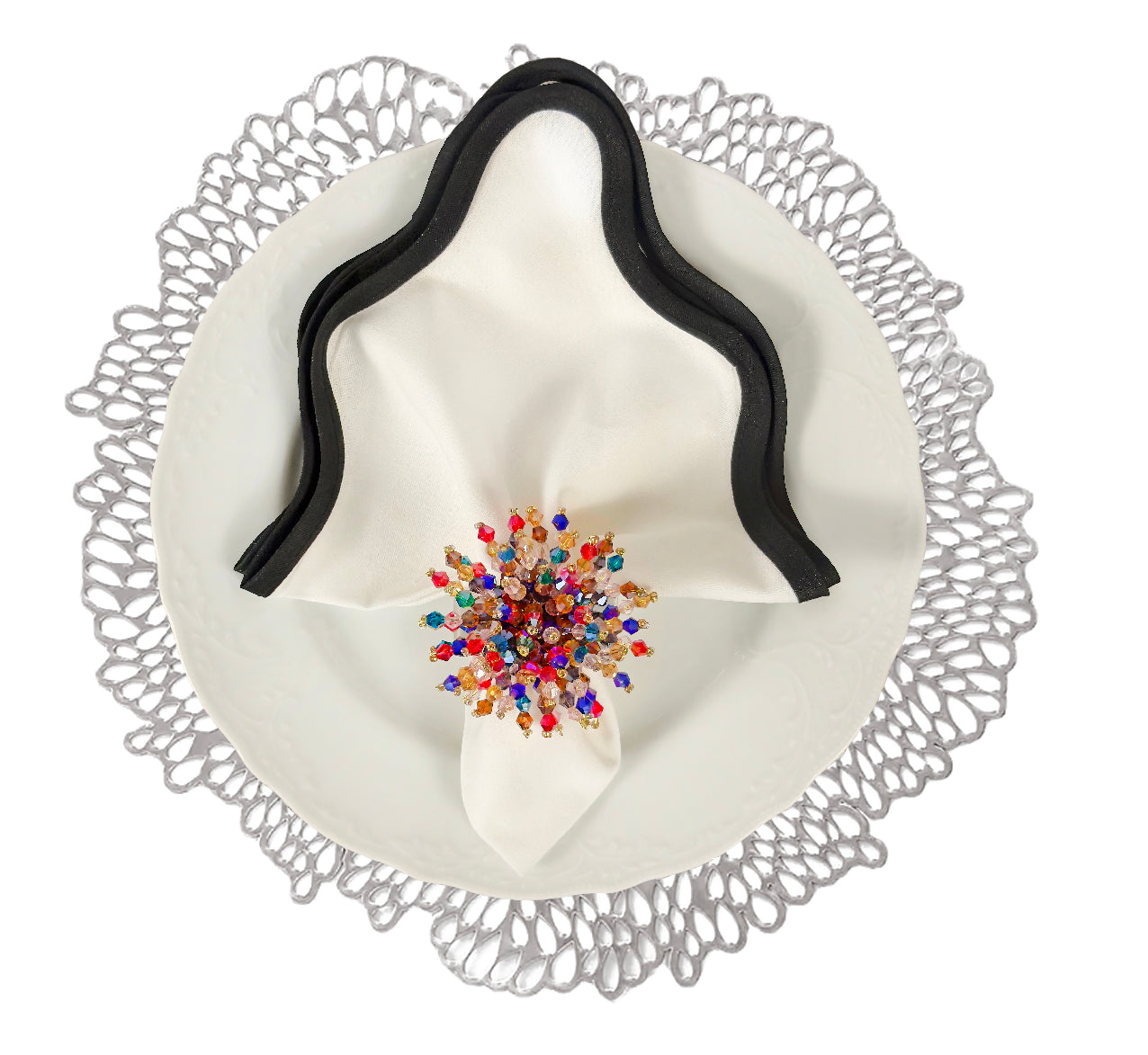 Flower Power Round Placemat in Silver, Set of 4