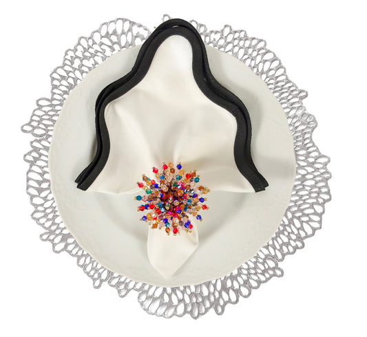 Flower Power Round Placemat in Silver, Set of 4