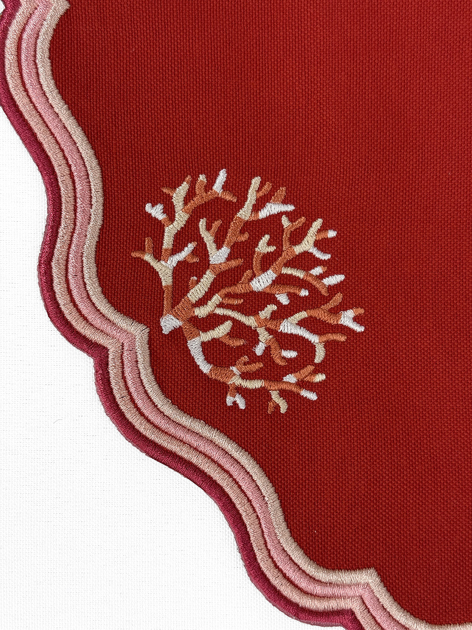 Embroidered Coral placemat, Set of 4