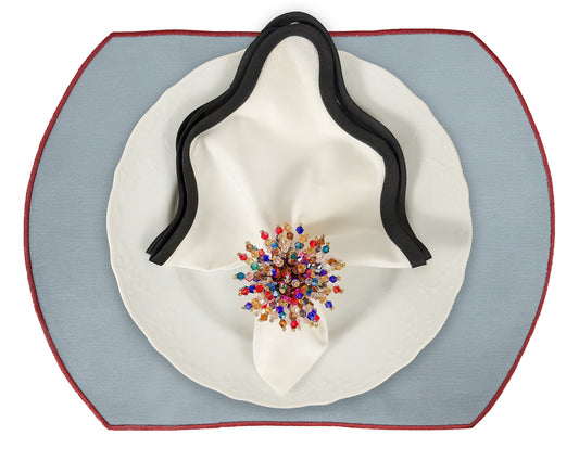 Embroidered Mackerel placemat in Denim Blue, Set of 4