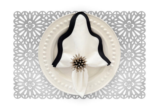 Flower Tile Rectangle Placemat in Silver, Set of 4