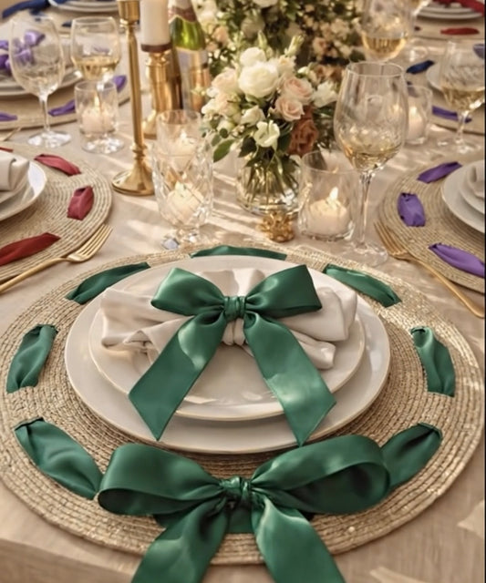 Bow Beaded placemat with Interchangeable Ribbons in Ivory, Set of 2