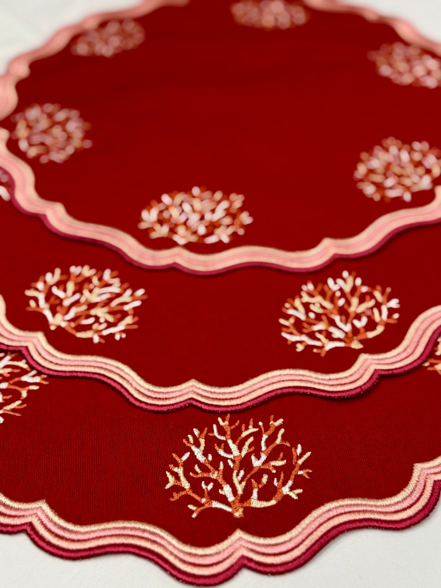 Samples Embroidered Coral placemat x 3