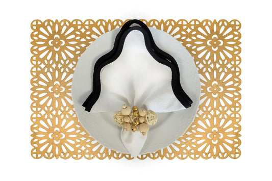 Flower Tile Rectangle Placemat in Gold, Set of 4