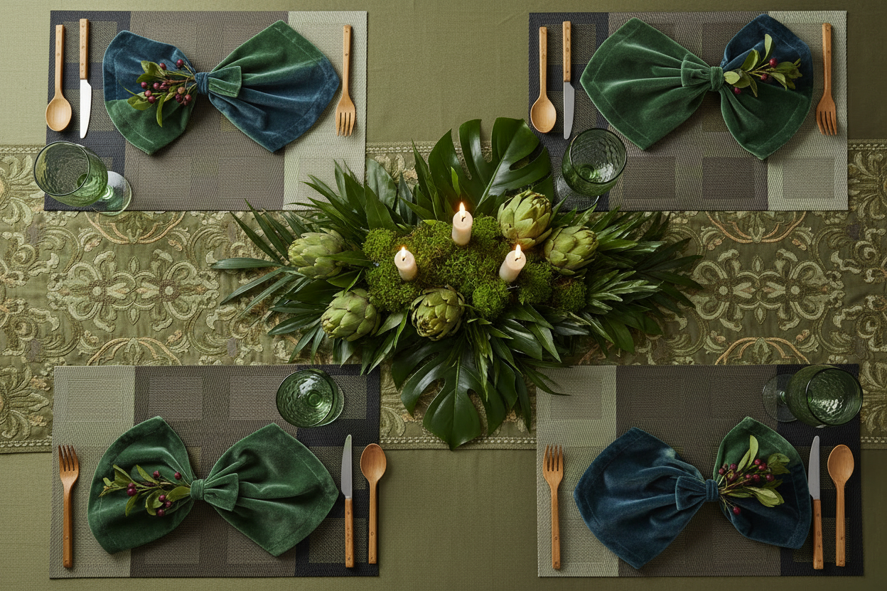 Green Squares Rectangle Woven Placemat in Green Gradient, Set of 4