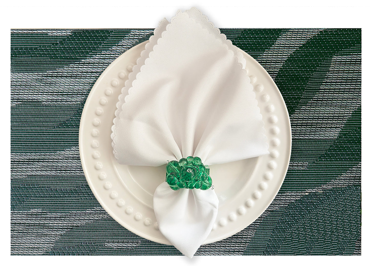 Wave Rectangle Woven Placemat in Green, Set of 4
