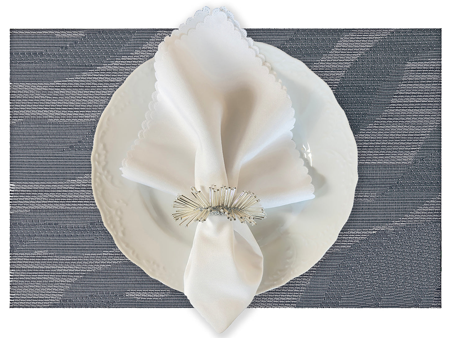 Wave Rectangle Woven Placemat in Grey, Set of 4