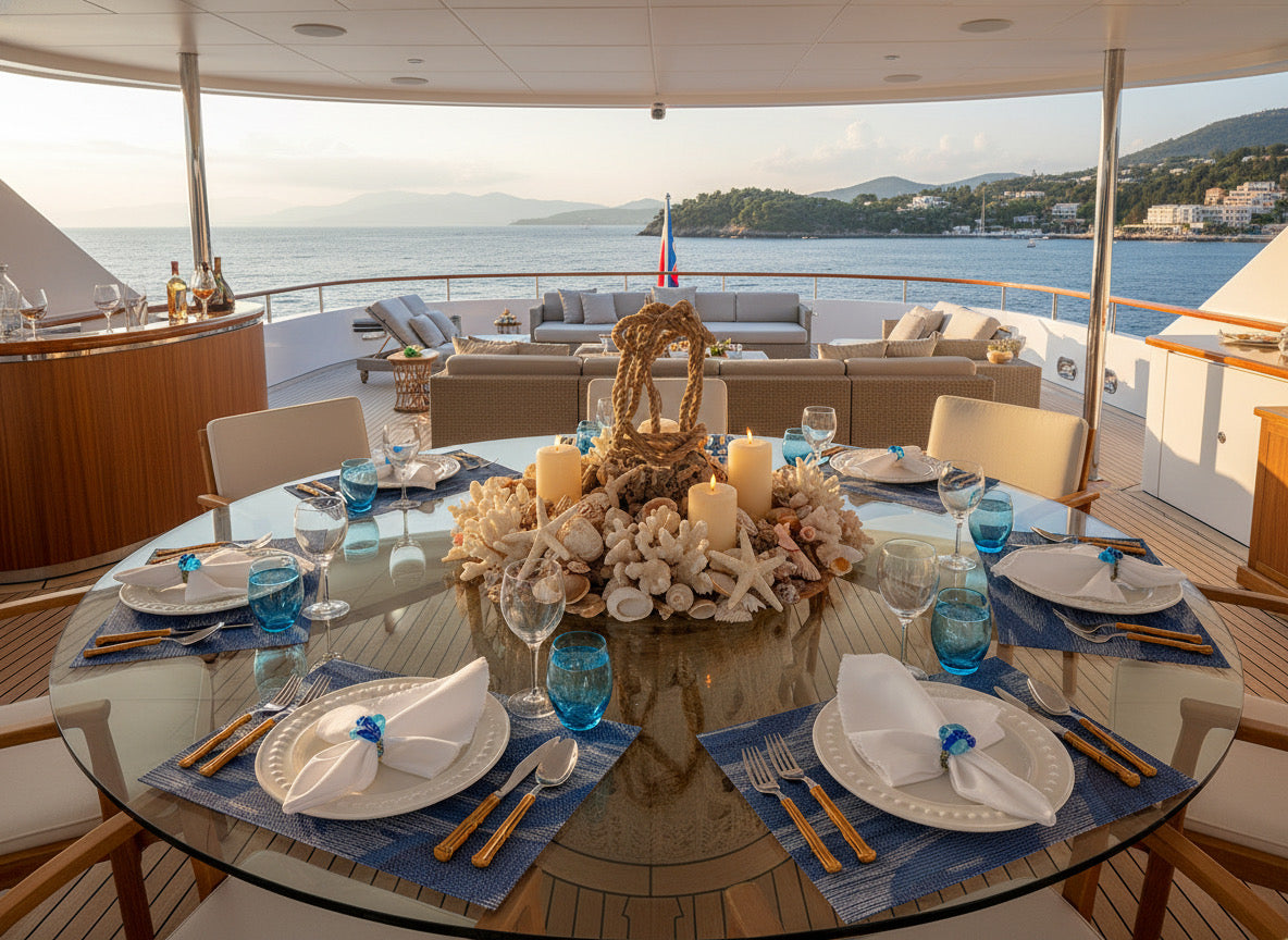 Wave Rectangle Woven Placemat in Blue, Set of 4