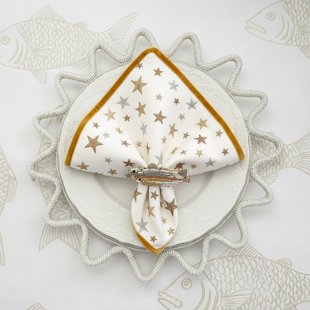 The Ocean Beaded placemat in White, Set of 2