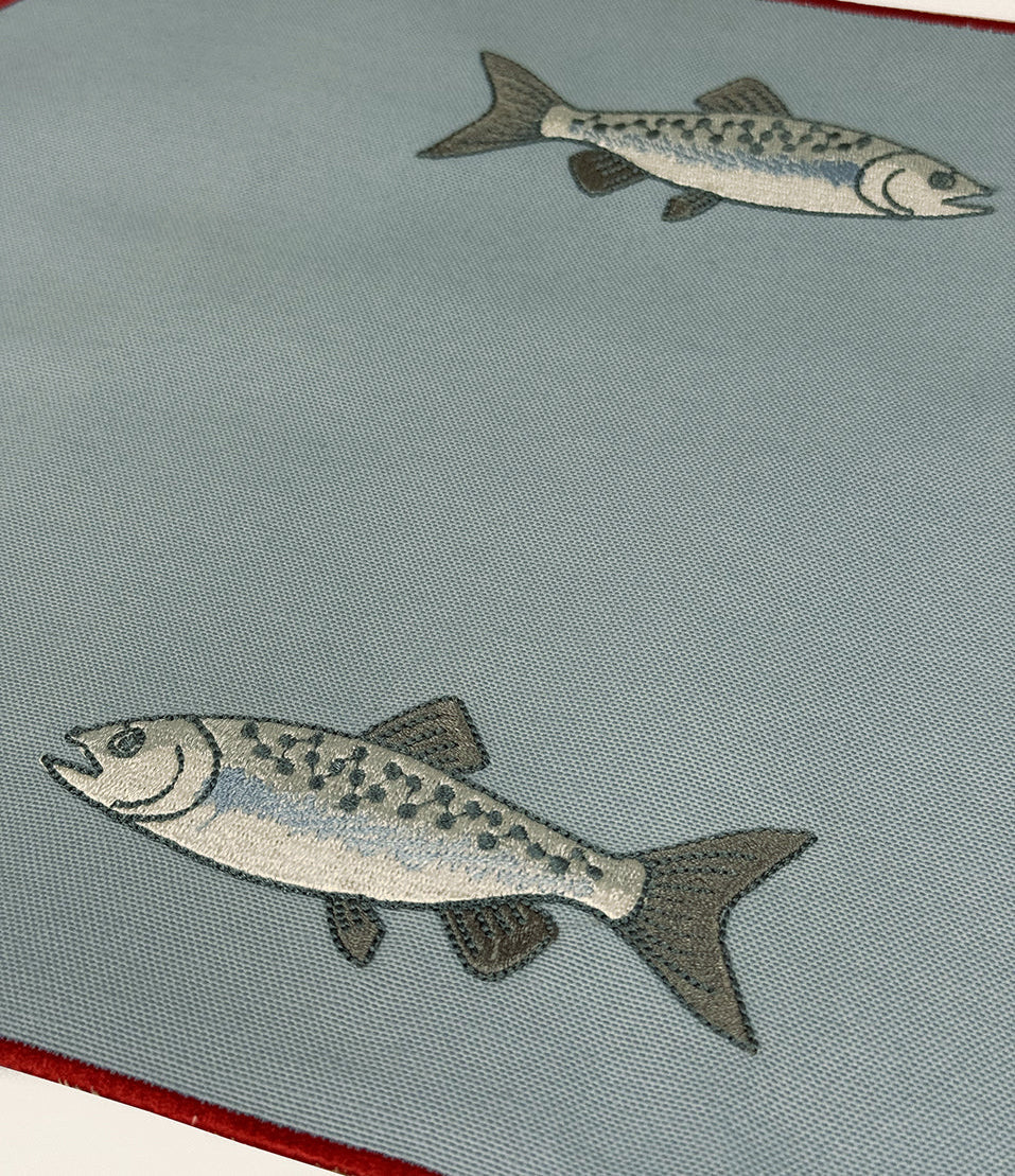Samples Embroidered Mackerel placemat in Denim Blue x 4