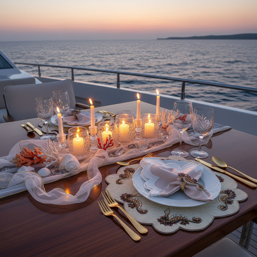 Seahorses Beaded Placemat , Set of 2