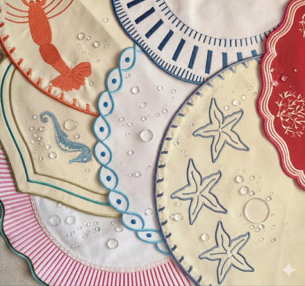 Embroidered Seahorse placemat, Set of 4