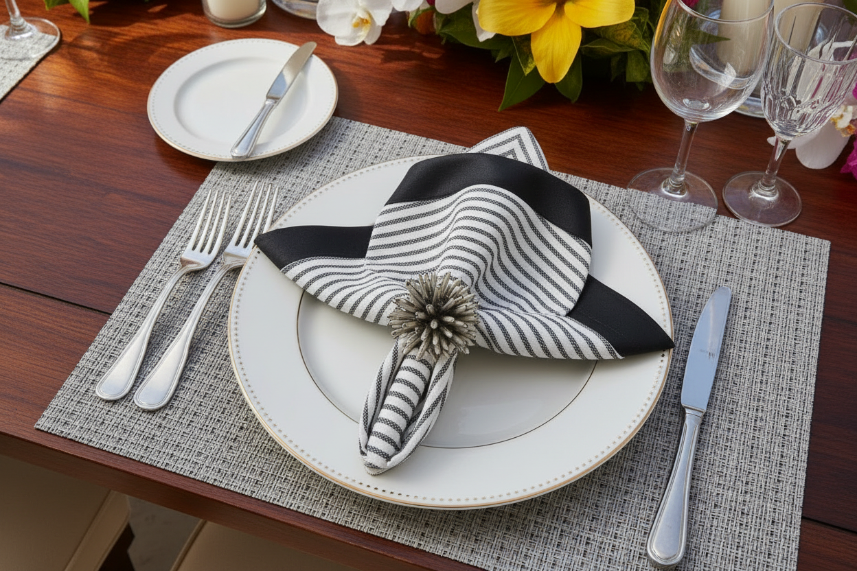 White & Black striped weaved Rectangle Placemat, Set of 4