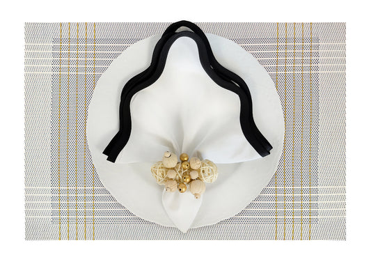 White and Gold stripe Rectangle Placemat, Set of 4