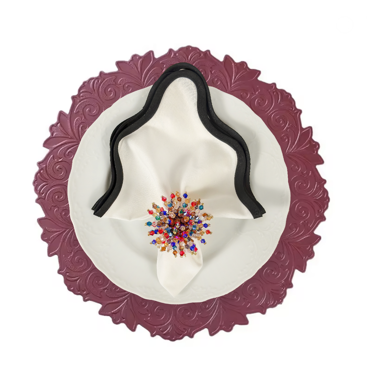 Red Embossed Faux Leather Round Placemat, Set of 4