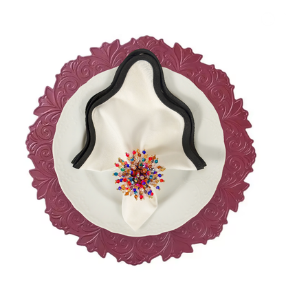 Red Embossed Faux Leather Round Placemat, Set of 4