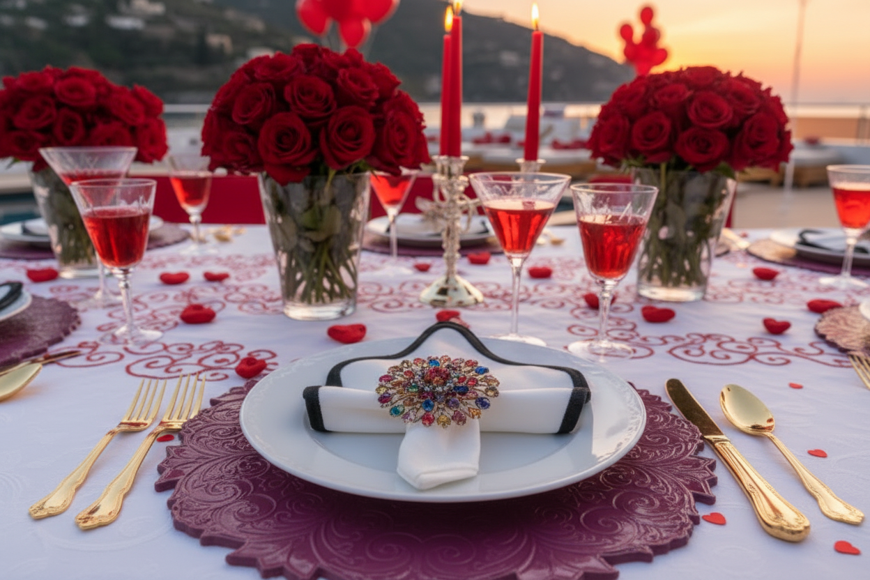 Red Embossed Faux Leather Round Placemat, Set of 4