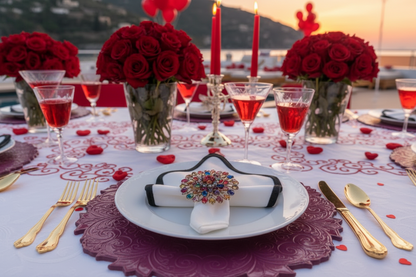 Red Embossed Faux Leather Round Placemat, Set of 4