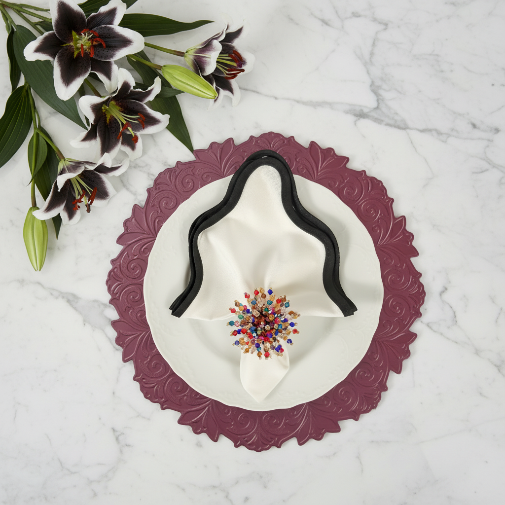 Red Embossed Faux Leather Round Placemat, Set of 4