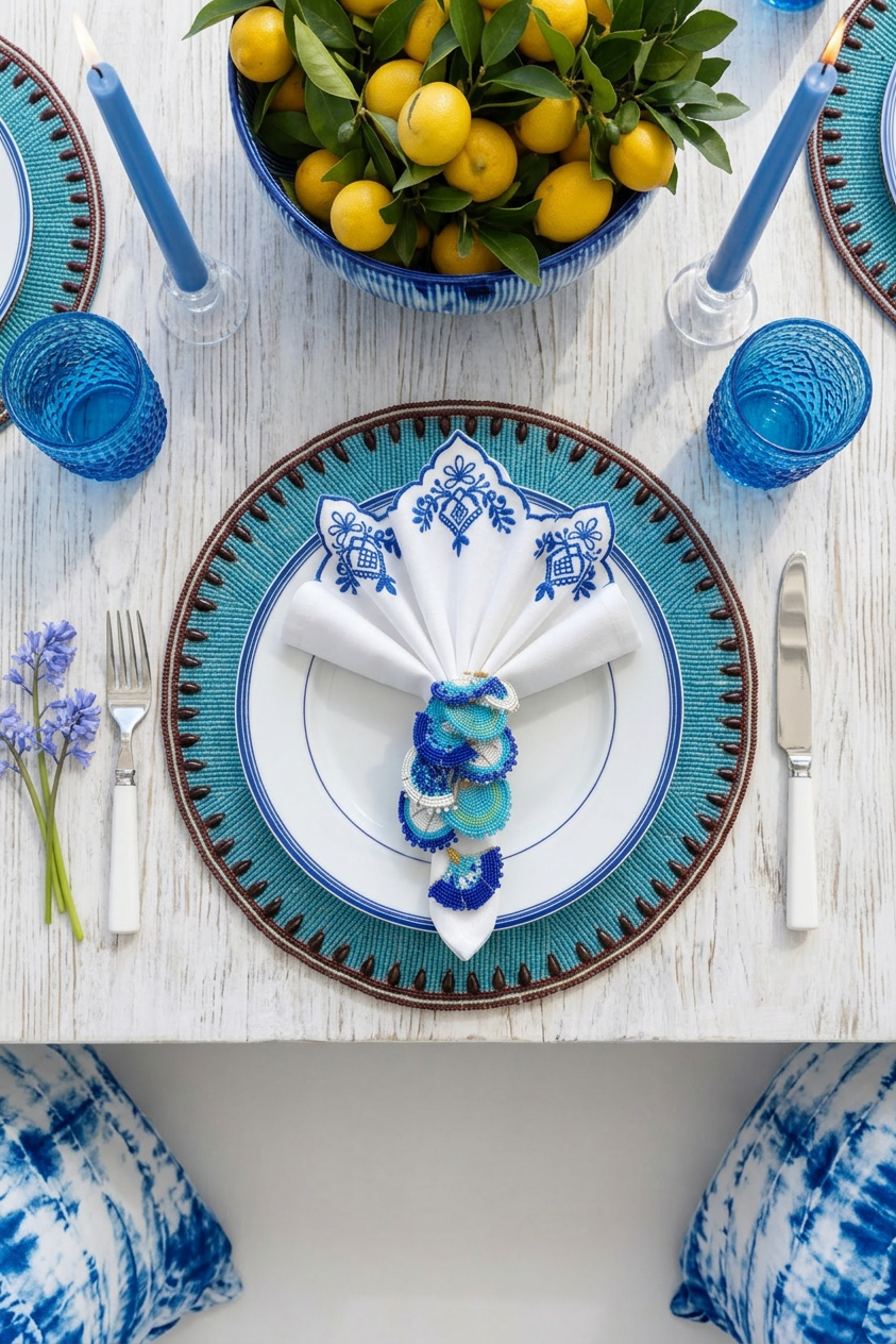 The Azure Beaded placemat, Set of 2