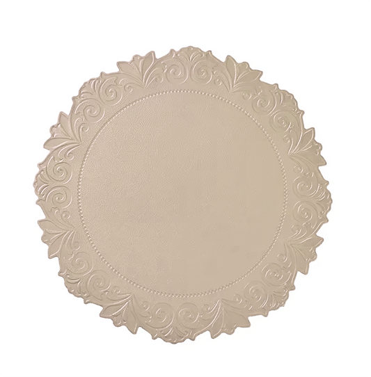 Cream Embossed Faux Leather Round Placemat, Set of 4