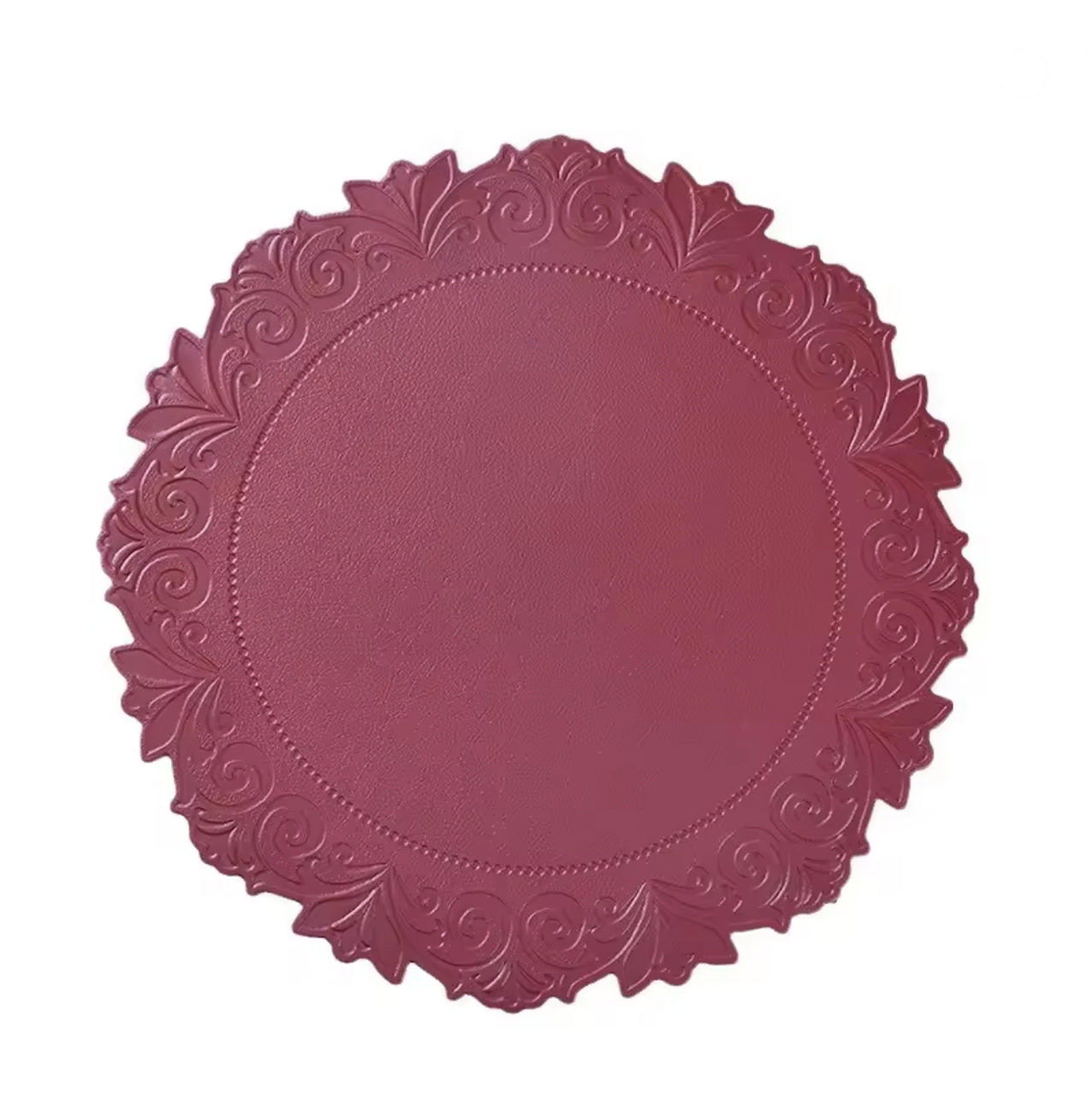 Red Embossed Faux Leather Round Placemat, Set of 4