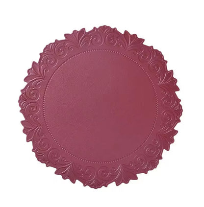 Red Embossed Faux Leather Round Placemat, Set of 4