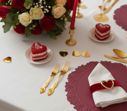 Red Embossed Faux Leather Round Placemat, Set of 4