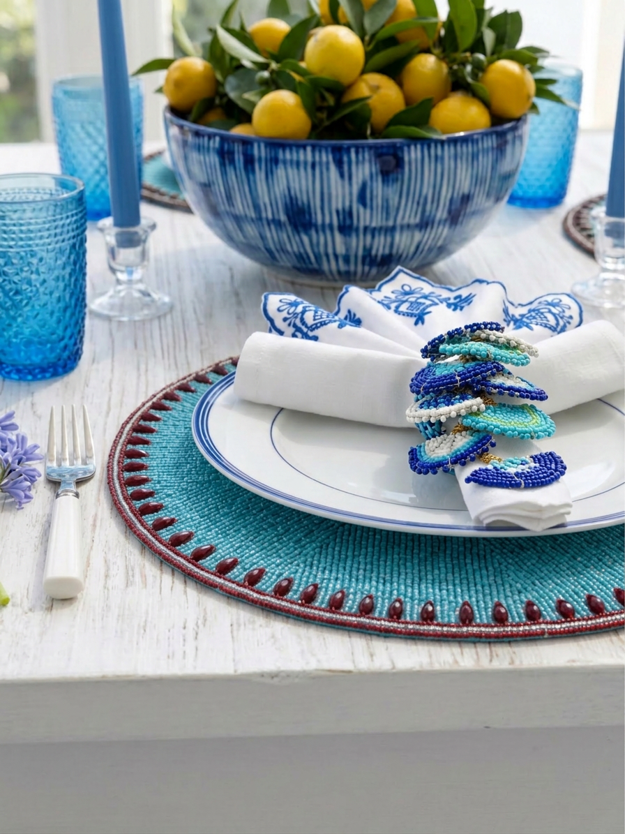 The Azure Beaded placemat, Set of 2