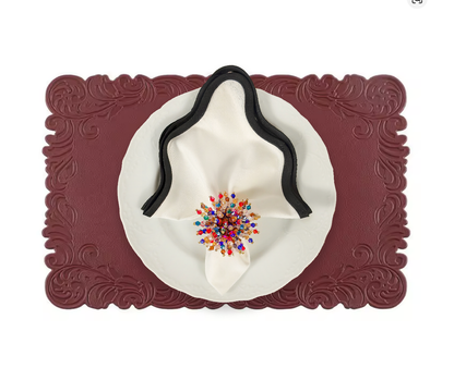 Red Embossed Faux Leather Rectangle Placemat, Set of 4