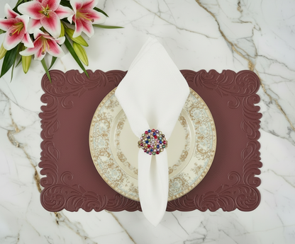 Red Embossed Faux Leather Rectangle Placemat, Set of 4