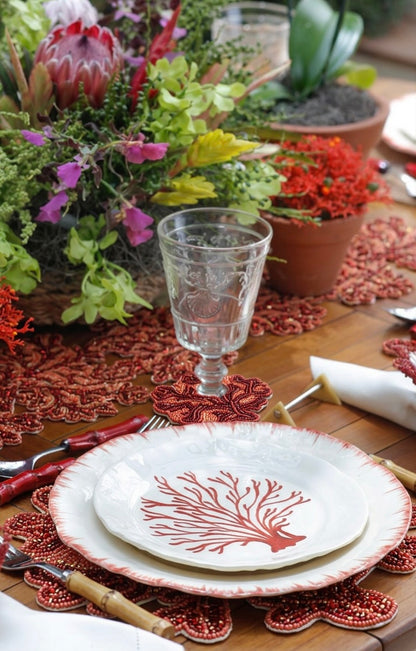 Coral Beaded Runner, Set of 1