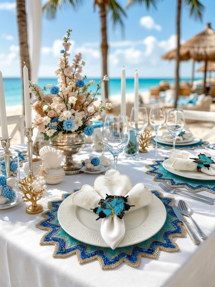 The Blue Lagoon Beaded placemat, Set of 2
