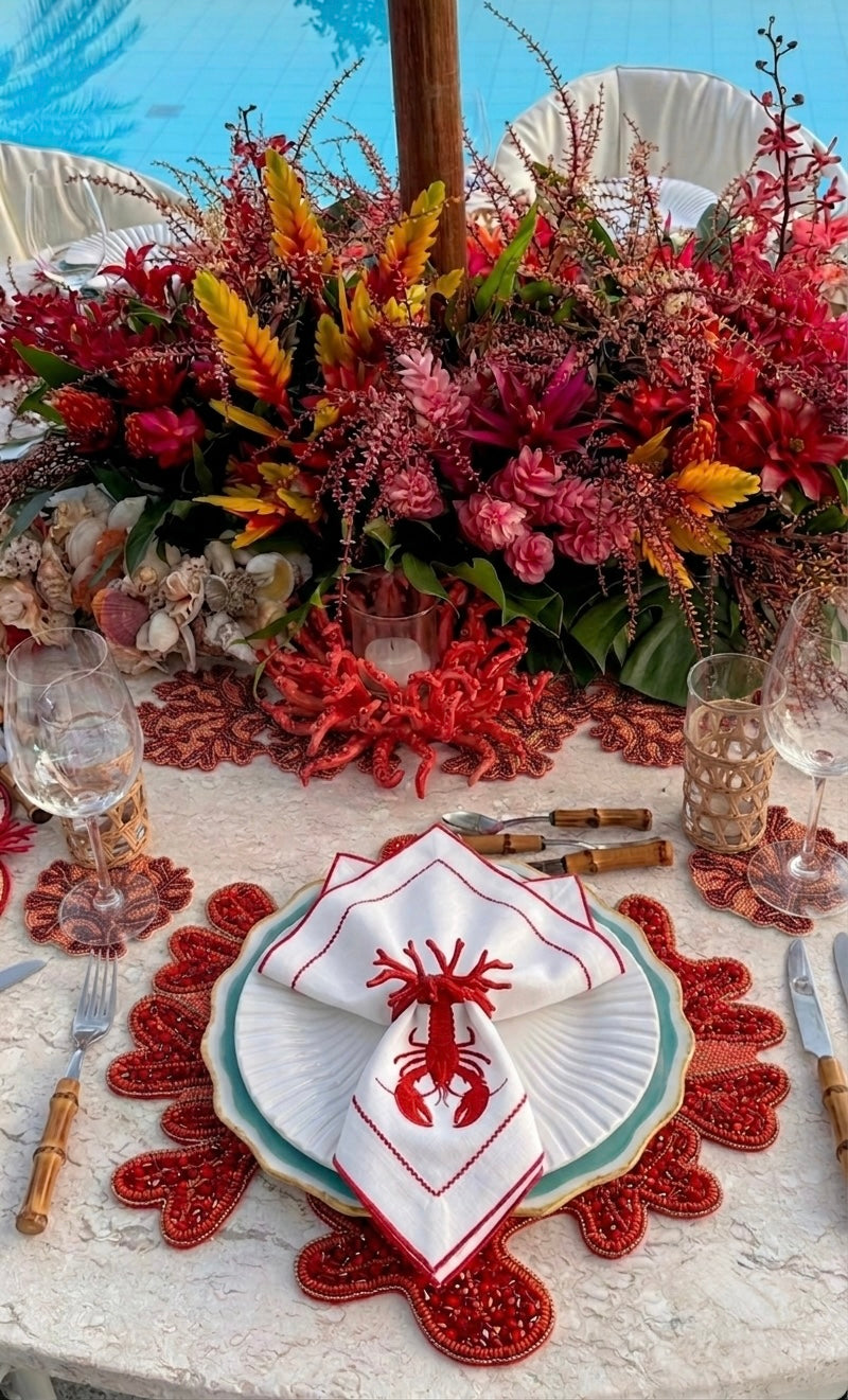 Coral Beaded Runner, Set of 1