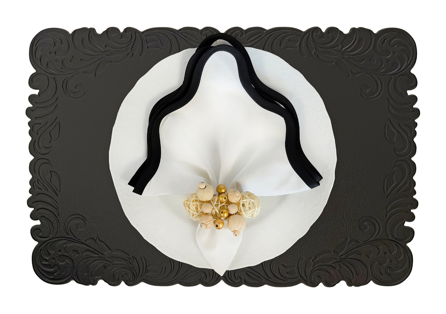 Black Embossed Faux Leather Rectangle Placemat, Set of 4