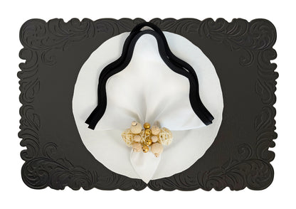 Black Embossed Faux Leather Rectangle Placemat, Set of 4