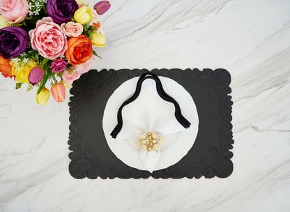 Black Embossed Faux Leather Rectangle Placemat, Set of 4