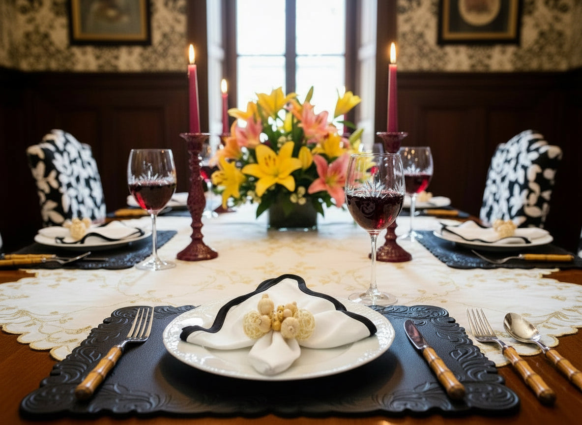 Black Embossed Faux Leather Rectangle Placemat, Set of 4