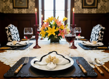 Black Embossed Faux Leather Rectangle Placemat, Set of 4