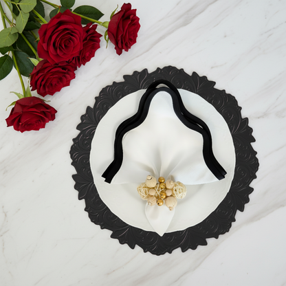 Black Embossed Faux Leather Round Placemat, Set of 4