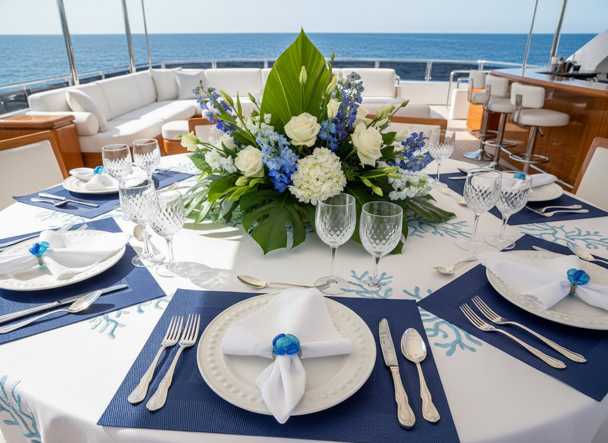 Dark Blue Border pattern Rectangle Placemat, Set of 4