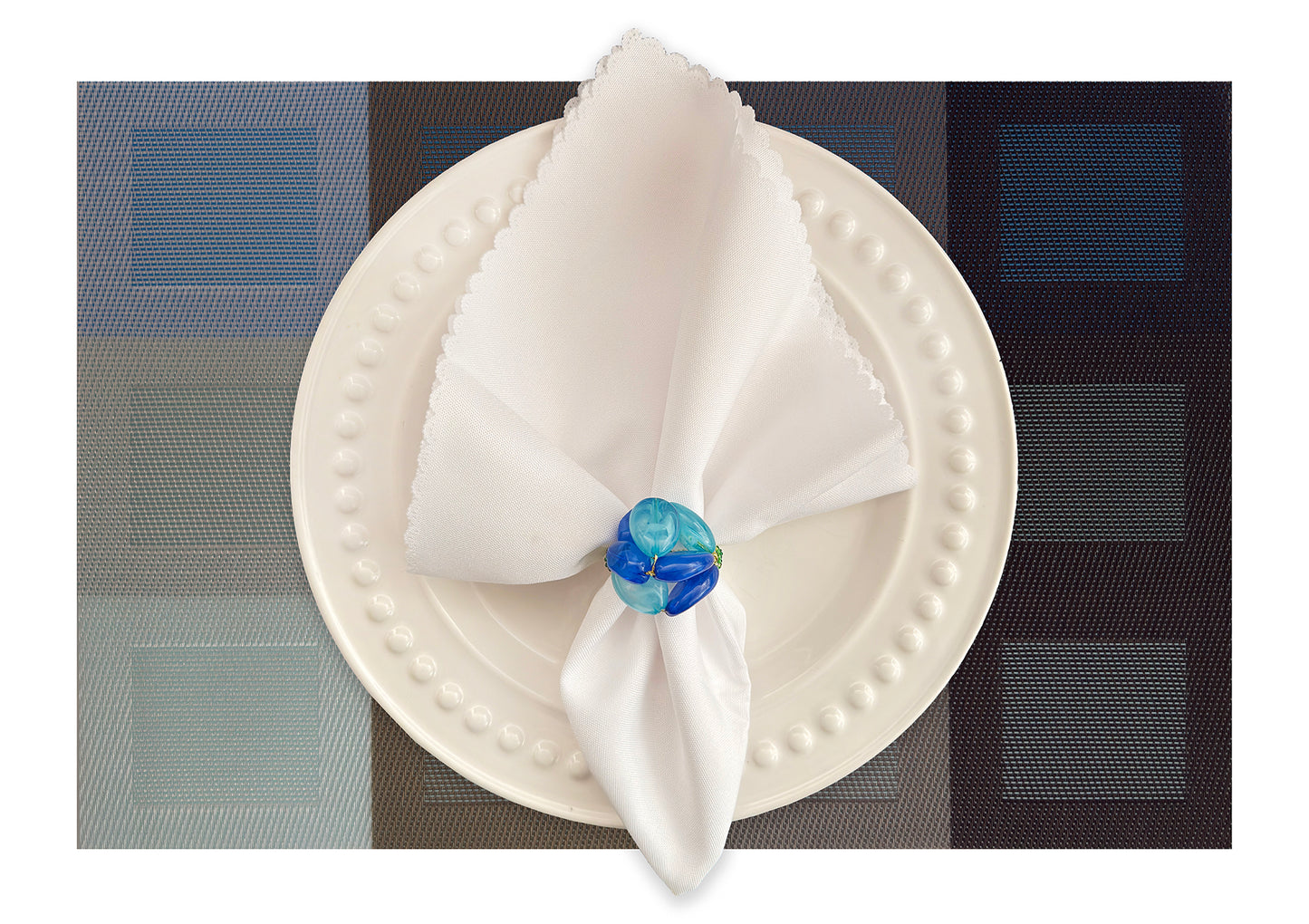 Blue Squares Rectangle Woven Placemat in Blue Gradient, Set of 4