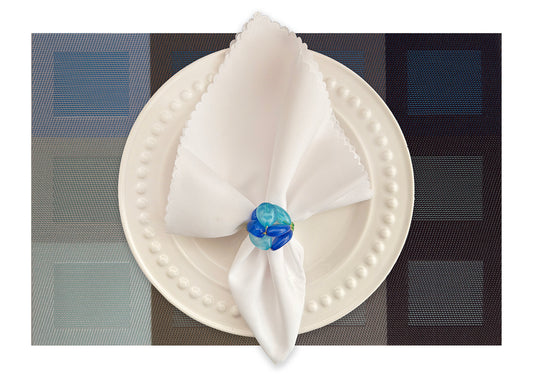 Blue Squares Rectangle Woven Placemat in Blue Gradient, Set of 4