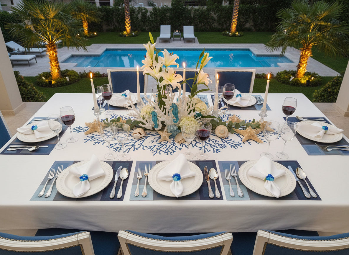 Blue Squares Rectangle Woven Placemat in Blue Gradient, Set of 4