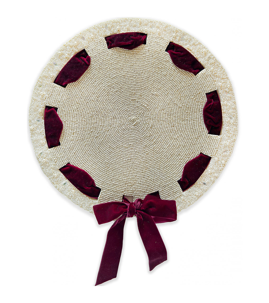 Bow Beaded placemat with Interchangeable Ribbons in Ivory , Set of 2