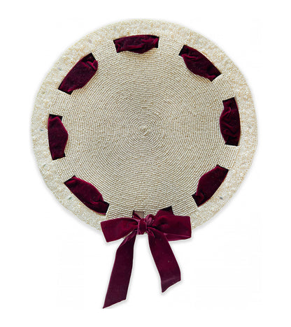 Bow Beaded placemat with Interchangeable Ribbons in Ivory , Set of 2
