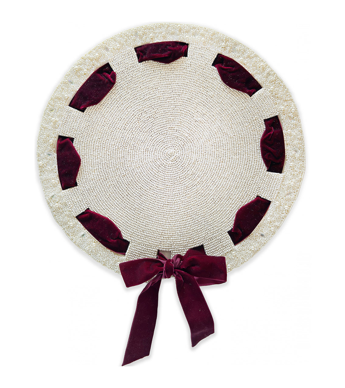 Bow Beaded placemat with Interchangeable Ribbons in Ivory, Set of 2