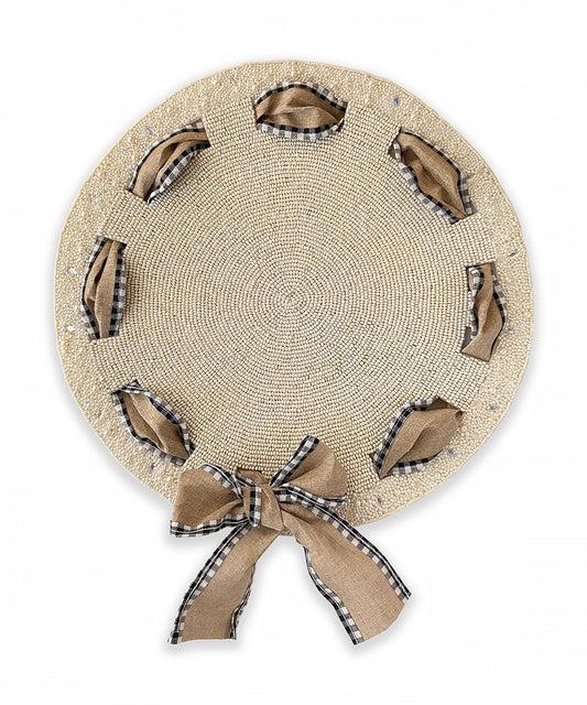 Bow Beaded placemat with Interchangeable Ribbons in Ivory , Set of 2
